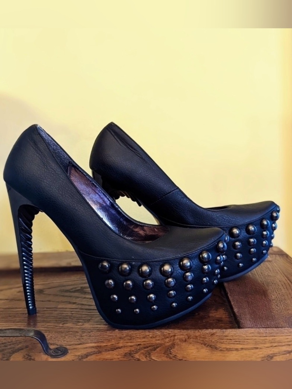 Wild DNA black dome studded platform heels